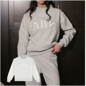 NWT Parke Varsity Mockneck Sweatshirt Gray White Fleece Lined Oversized Size S/M
